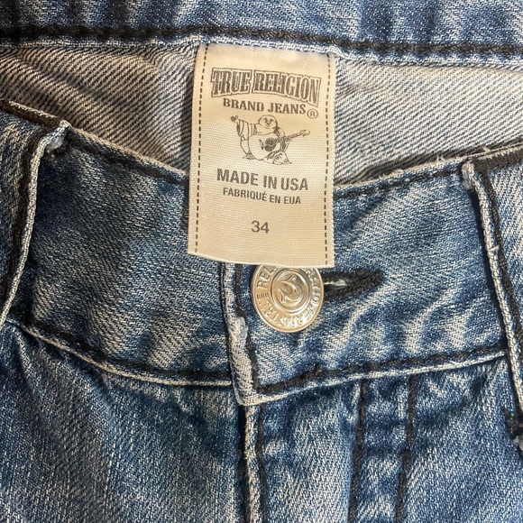Rare Vintage True Religion Jeans Size 34 Bootcut Thick Blue Distressed Denim - Picture 4 of 11